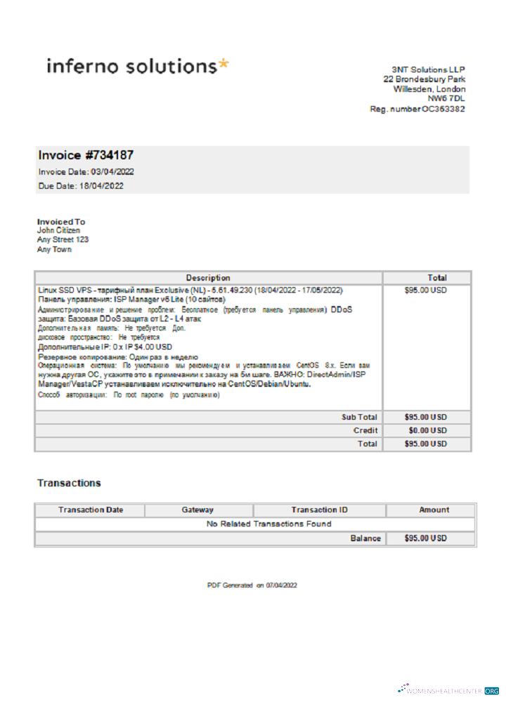 Download United Kingdom Inferno Solutions invoice Photoshop template